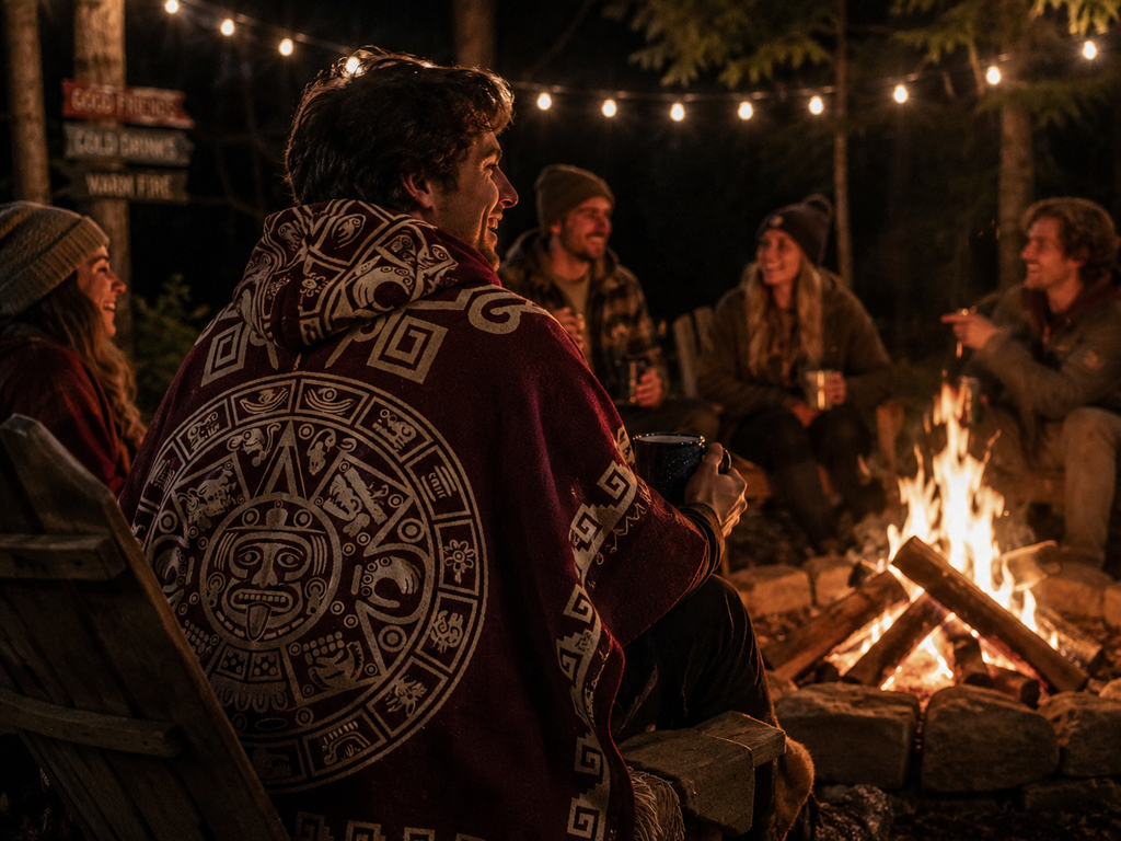 Premium Heritage Poncho - Azteca Calendar Hooded Poncho
