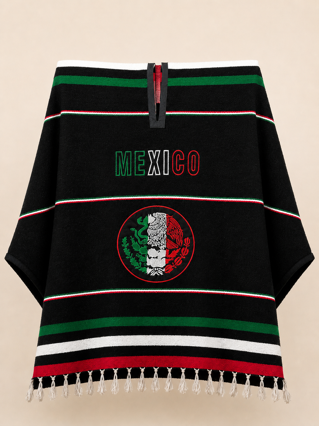 Premium Heritage Poncho - Black Mexican Flag Eagle Poncho