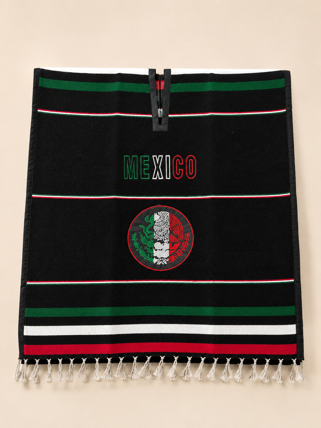 Premium Heritage Poncho - Black Mexican Flag Eagle Poncho
