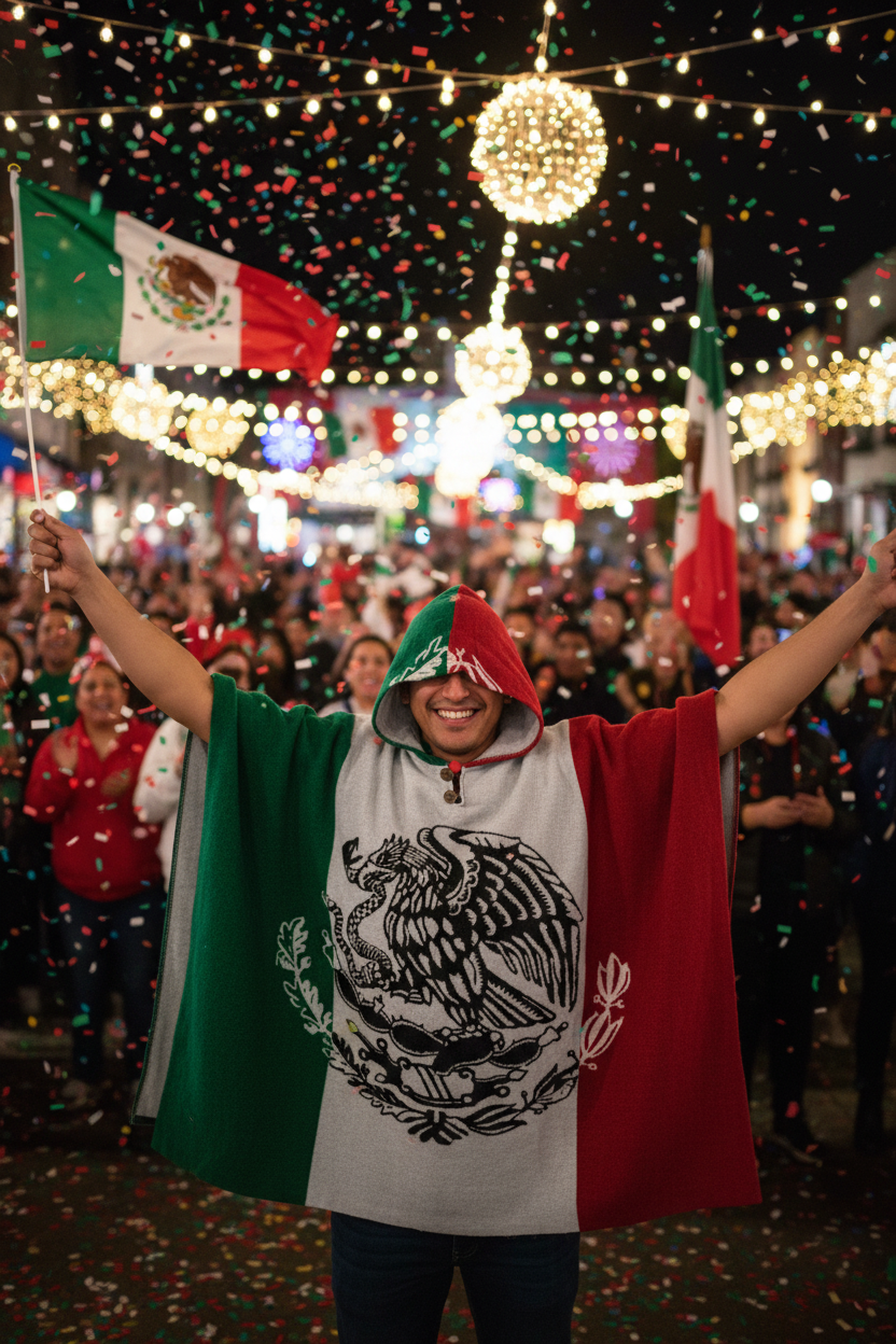 Premium Heritage Poncho - Mexican Flag Hooded Poncho