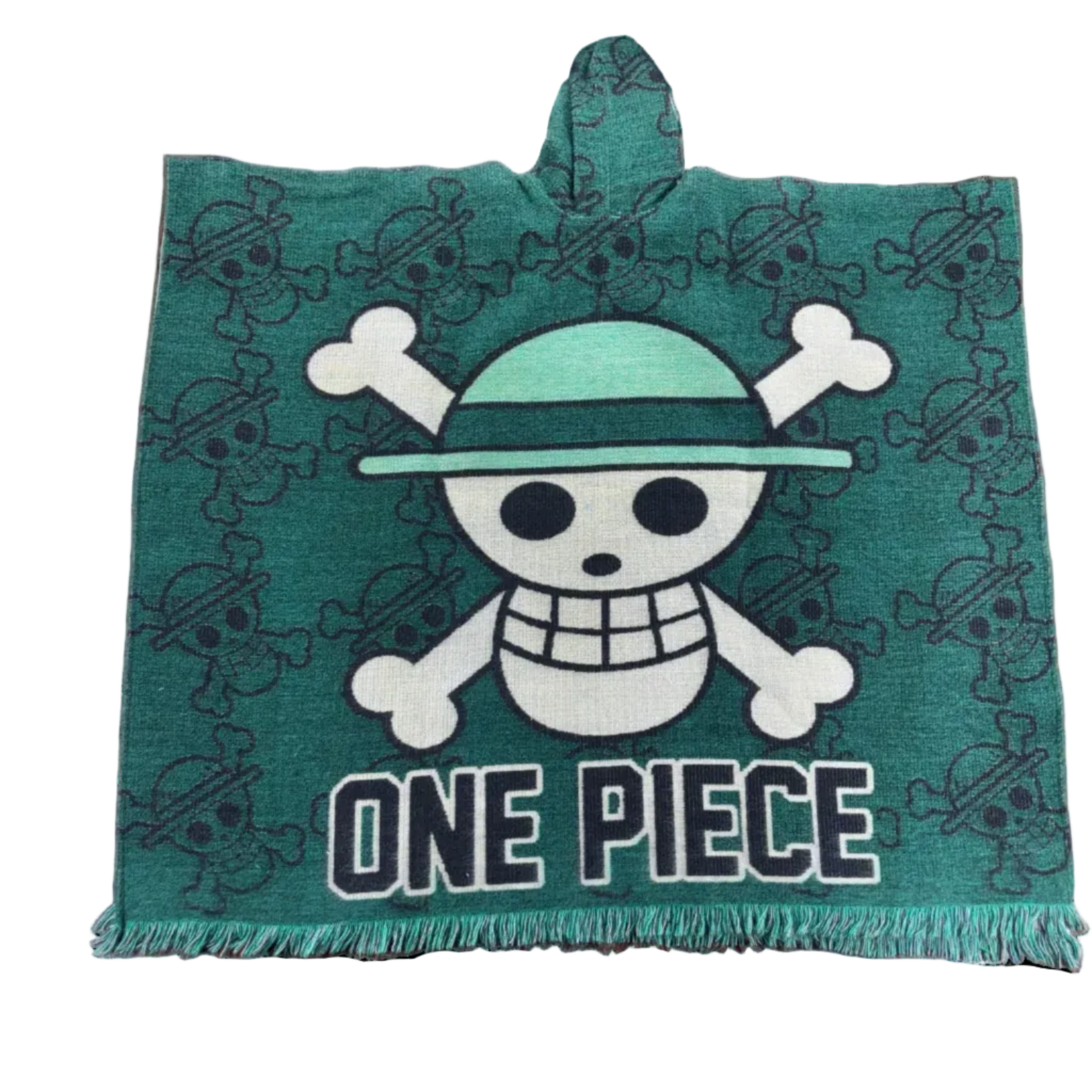 anime poncho, woven hooded poncho, straw hat pirate inspired poncho, baja hoodie poncho, streetwear gaban, oversized poncho, green woven poncho, anime streetwear, festival poncho, artisan poncho, collectible poncho, hooded gaban, Casa Gaban poncho, woven baja hoodie, cozy streetwear poncho